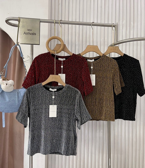 Women Glitters Embedded Round Neck Tops